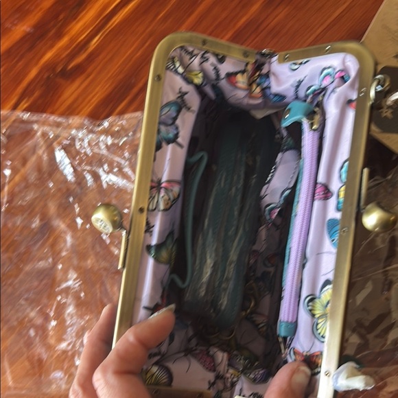 Anuschka Blue Leather Wristlet Clutch with Pebbled Texture - Picture 10 of 12